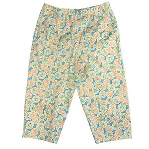 Talbots Womens Capri Pants Citrus Print Blue Green Orange Yellow Pockets Size 12